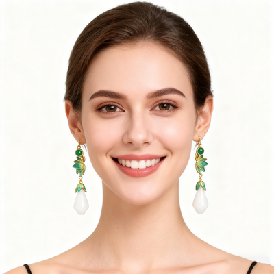 18K Gold & 925 Silver Jade Earrings