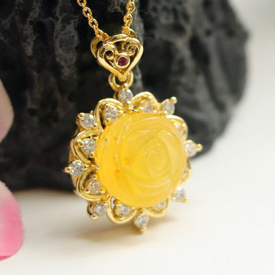 Beeswax Rose Flower Pendant Necklace
