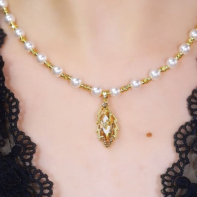 Double-layer leaf natural crystal necklace