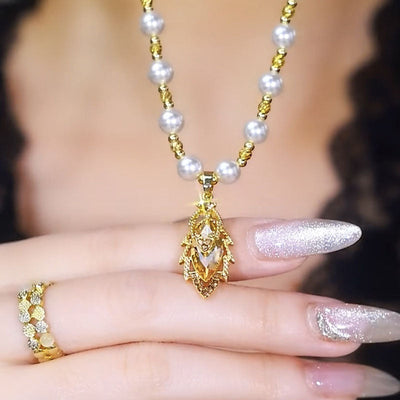 Double-layer leaf natural crystal necklace