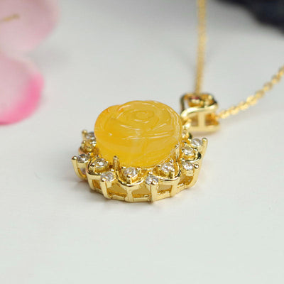 Beeswax Rose Flower Pendant Necklace