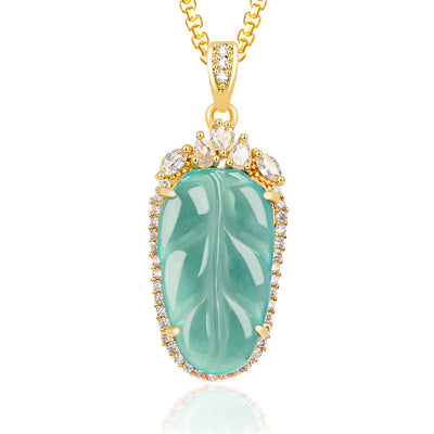 Blue Water Leaf Natural Emerald Jade Stone Necklace