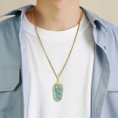 Blue Water Leaf Natural Emerald Jade Stone Necklace