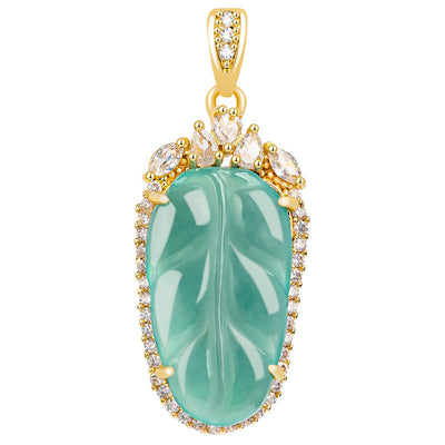 Blue Water Leaf Natural Emerald Jade Stone Necklace
