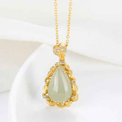 Drop Diamond Natural Emerald Jade Stone Necklace