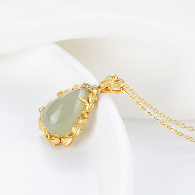 Drop Diamond Natural Emerald Jade Stone Necklace