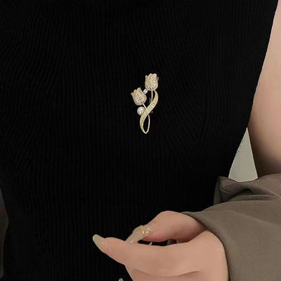 Diamond Tulip Natural Freshwater Pearl Brooch