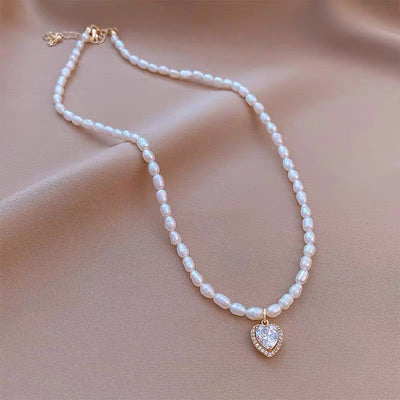Heart pendant natural freshwater pearl necklace