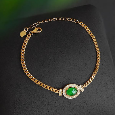Diamond-studded Oval Natural Crystal Bracelet