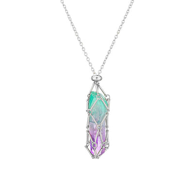 Natural crystal rough stone net pocket necklace