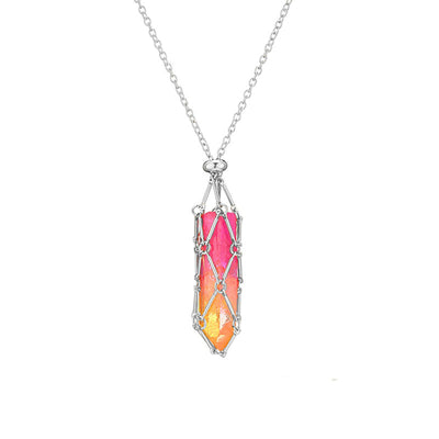 Natural crystal rough stone net pocket necklace