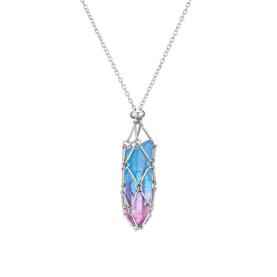 Natural crystal rough stone net pocket necklace
