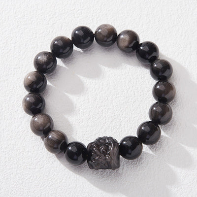 Lucky Lion Natural Obsidian Bracelet