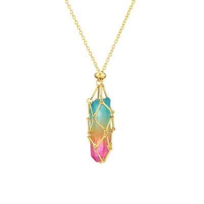 Natural crystal rough stone net pocket necklace