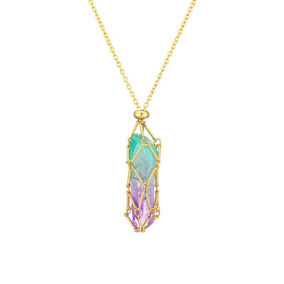 Natural crystal rough stone net pocket necklace