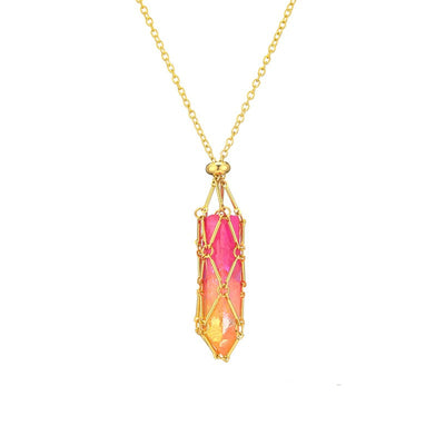 Natural crystal rough stone net pocket necklace