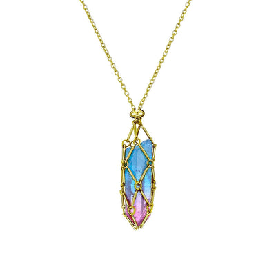 Natural crystal rough stone net pocket necklace
