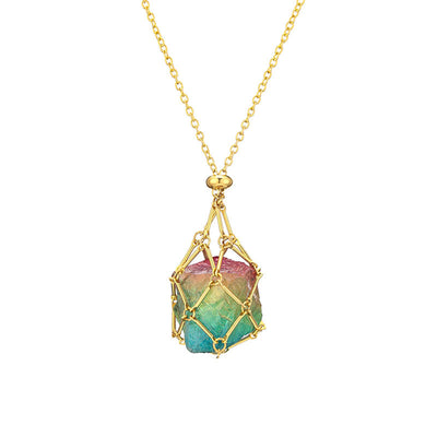 Natural crystal rough stone net pocket necklace