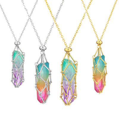 Natural crystal rough stone net pocket necklace