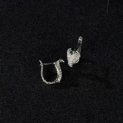 Green eye full diamond snake earrings