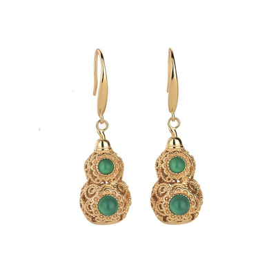 Gourd Vintage Natural Emerald Jade Stone Earrings