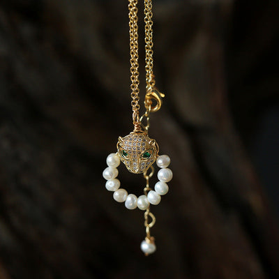 Leopard Head Natural Freshwater Pearl Necklace Earrings
