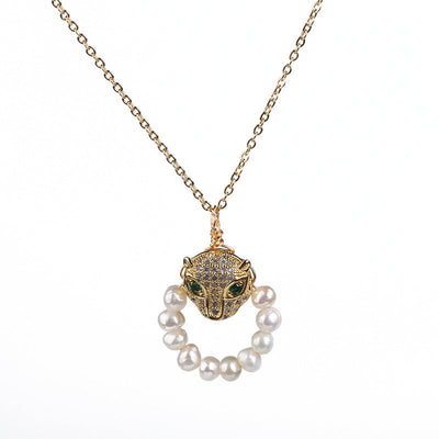 Leopard Head Natural Freshwater Pearl Necklace Earrings