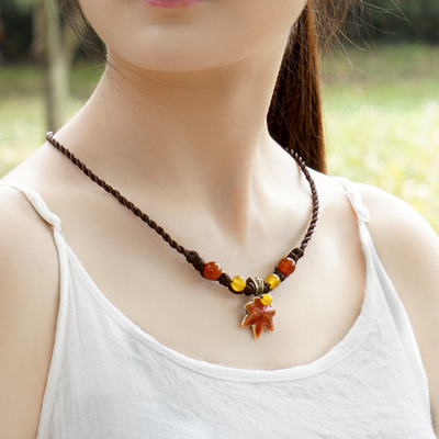 Maple Leaf ? Agate Woven Necklace