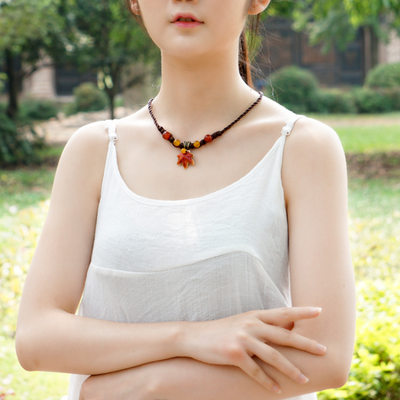 Maple Leaf ? Agate Woven Necklace