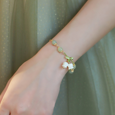 Lily of the Valley • Emerald Jade stone Bracelet