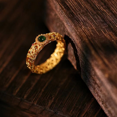 Faith • Natural Emerald Jade stone Openwork ring