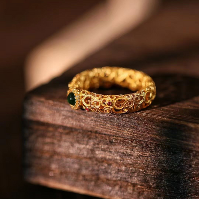 Faith • Natural Emerald Jade stone Openwork ring