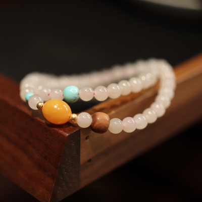 Natural Powder Jade Stone & Amber Bracelet