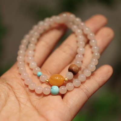 Natural Powder Jade Stone & Amber Bracelet