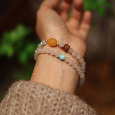 Natural Powder Jade Stone & Amber Bracelet