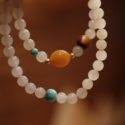 Natural Powder Jade Stone & Amber Bracelet