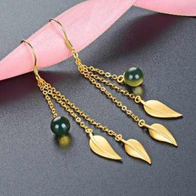 S925 sterling silver • Emerald Jade stone tassel earrings