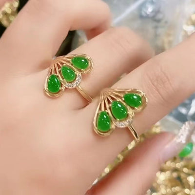 Silver Phoenix Tail Emerald Jade Stone Ring