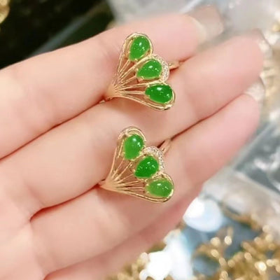 Silver Phoenix Tail Emerald Jade Stone Ring