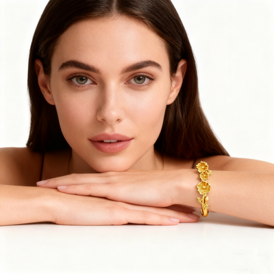 18K Gold Flower Goddess Bangle Series