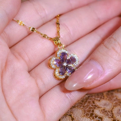 Purple flower natural crystal necklace