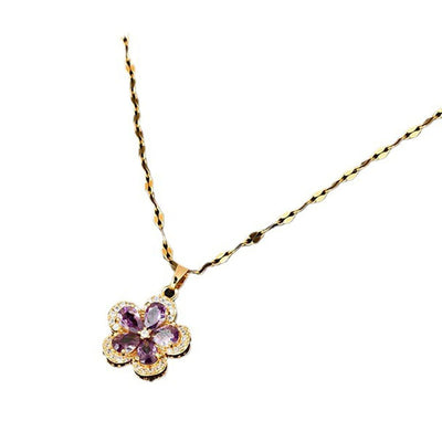 Purple flower natural crystal necklace