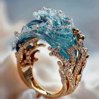 Ocean Theme Wave Earrings Ring Necklace