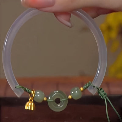 Braided Lotus Natural Emerald Jade Stone Bracelet