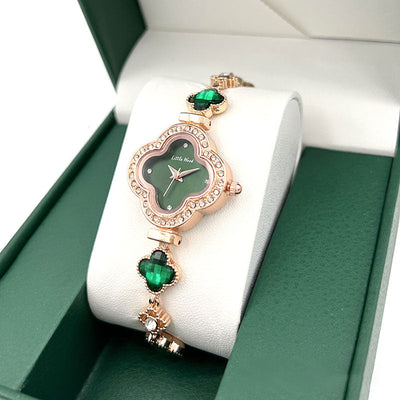 Four leaf clover natural crystal watch
