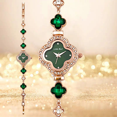Four leaf clover natural crystal watch