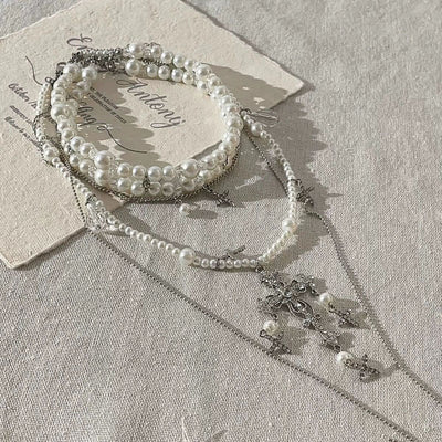 Cross Multi-layer Natural Freshwater Pearl Necklace