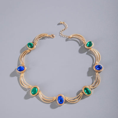 18K Gold Blue & Green Agate Necklace