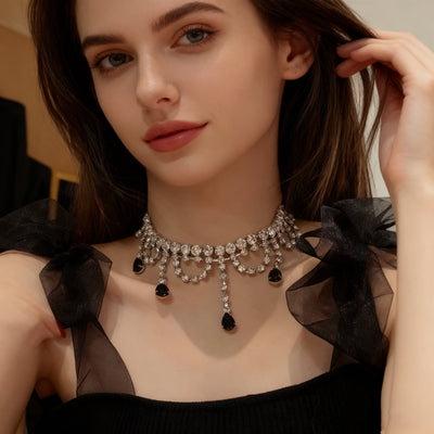Black Crystal & Diamond Necklace