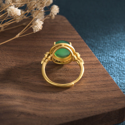 Diamond set Emerald jade stone ring